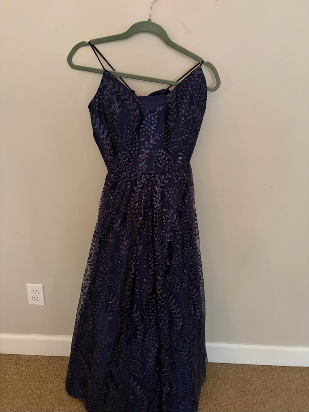 Blondie Nites Navy Embroidered V-Neck Prom Dress Junior 13
